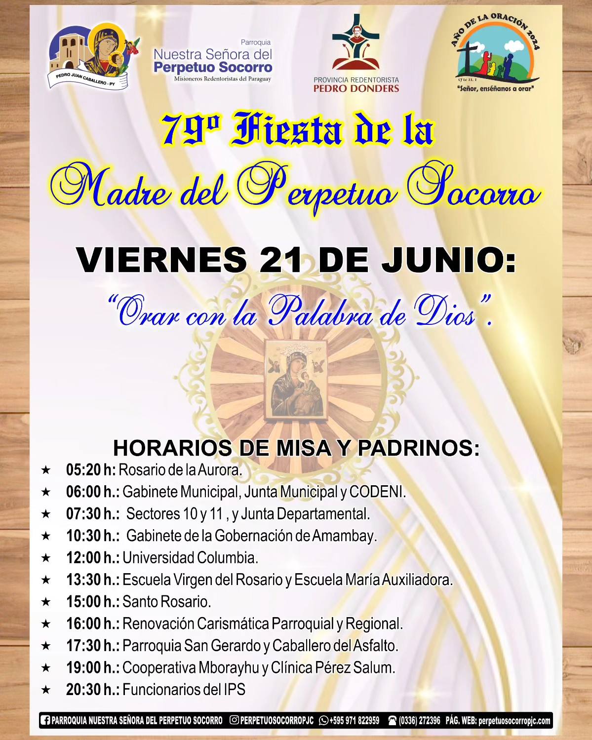Horario de misas y padrinos en el 4to. día del novenario en Perpetuo Socorro